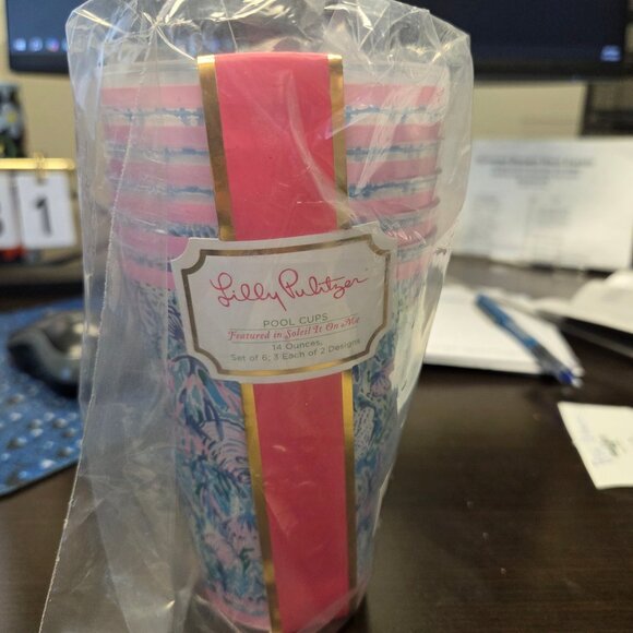 Lilly Pulitzer 6 Pool Cups-NWT-Featured in Soleil It On Me-2 Design-14oz-Plastic - Picture 4 of 8